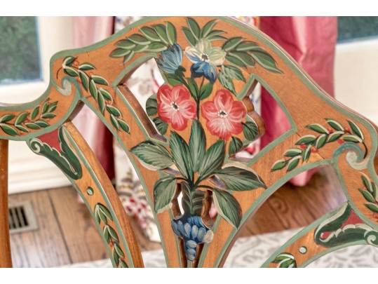 Lavish Pair Of Edwardian Style Painted Satinwood Shield-Back Arm Chairs