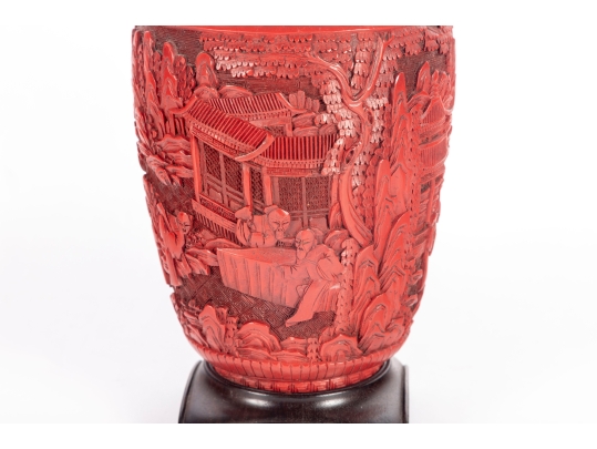 Vintage Carved Cinnabar Table Lamp