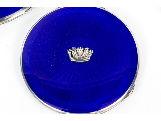 Collection Of Three English Sterling Silver And Enamel Compacts