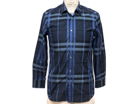 Burberry Blue Plaid Button-Up Shirt, Size 15 1/2-39 / 32-33