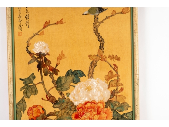 Chinese Watercolor On Silk “Flowers Of The Four Seasons”