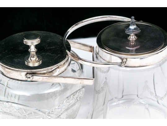 Two Antique Cut Glass And Silverplate Biscuit Jars