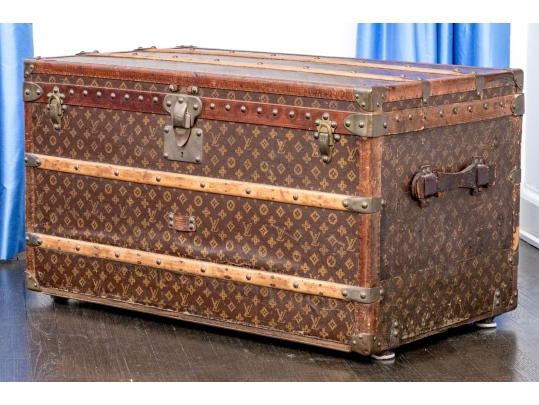 Antique Louis Vuitton Canvas Covered Brass Mounted Steamer Trunk