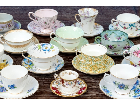 Collection Of Fourteen English Teacups And Saucers
