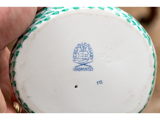 Herend Hungary Hand-Painted Porcelain Cobra, Green Fishnet Pattern