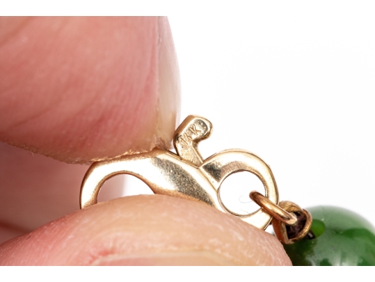 Fabulous Retro Opera Length Nephrite Jade And Corrugated Gold Bead Necklace