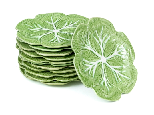 Set Of Twelve Portuguese Naturalistic Cabbage Plates