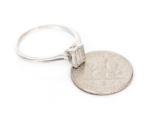 18k White Gold Simple Emerald Cut Diamond Solitaire Ring, App. 0.24 CTS, Size 6