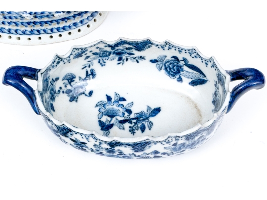 Two Decorative Blue And White Porcelain Twin Handled Serving Bowls
