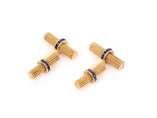 14k Yellow Gold Vintage Beautiful Calibre Blue Sapphire Set Cufflinks, App. 2.30 TCW