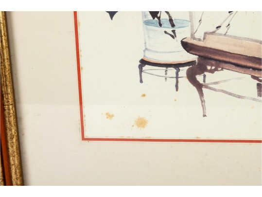 Framed Chinese Watercolor Painting Of Potted Flowers