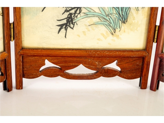 Miniature Chinese Hand-Painted Silk Folding Table Screen