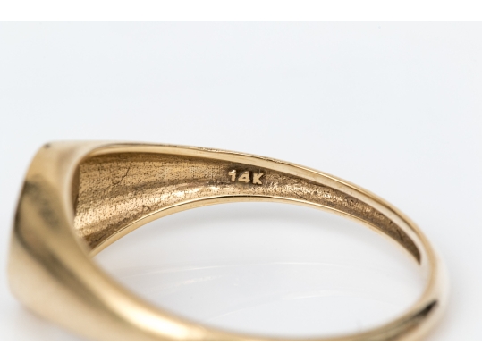 14k Yellow Gold Vintage Diamond Set Signet Style Ring, App. 0.10 CTS, Size 6.25+