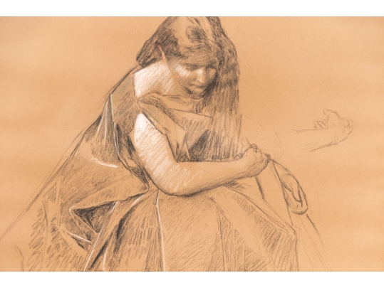 Lenni Royer Signed Mixed Media On Brown Paper, Portrait Of A Woman