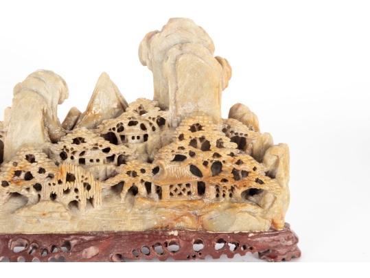 Chinese Carved Soapstone Landscape Display