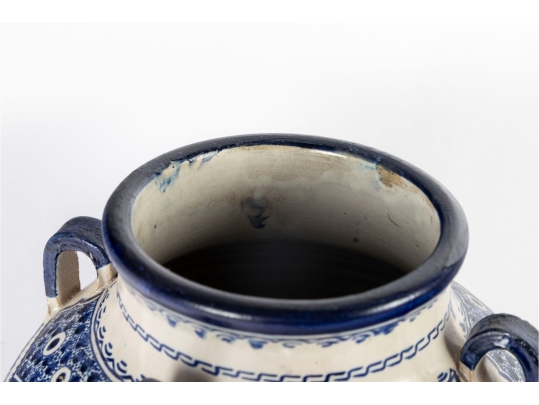 Large Moroccan Style Blue And White Pottery Vase