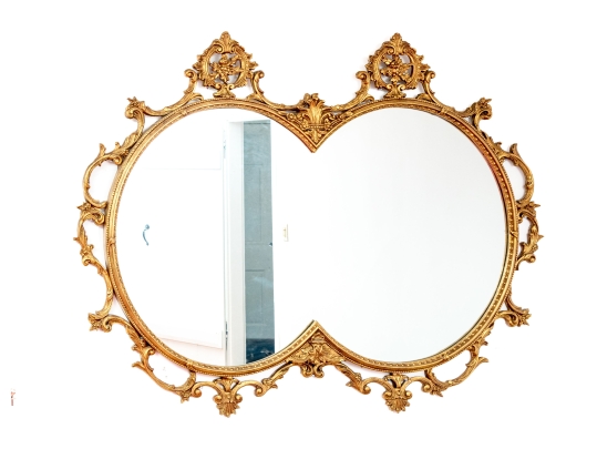 Fabulous Double Form Carved Gilt Wood And Gesso Double Form Mirror