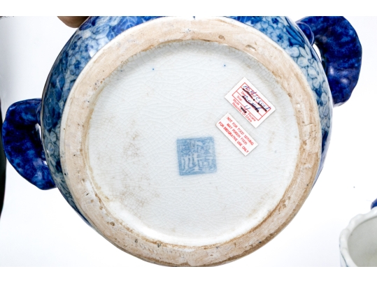 Pair Of Decorative Chinese Export Style Blue And White Twin Handled Wine Coolers