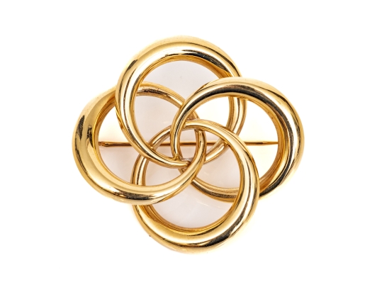 14k Yellow Gold Lovely Vintage Intertwined Quatrefoil Knot Brooch
