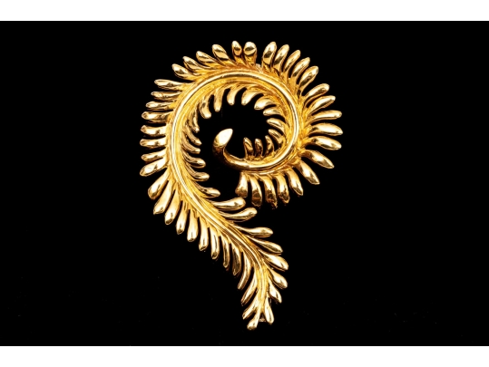 Tiffany & Co. 18k Yellow Gold Schlumberger Magnificent Stylized Furling Feather Brooch