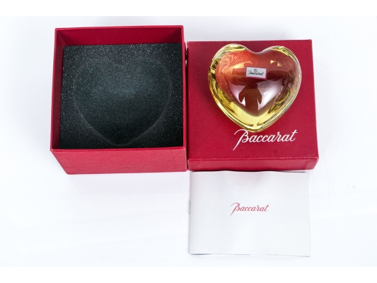 Baccarat Yellow Crystal Heart Paperweight Boxed