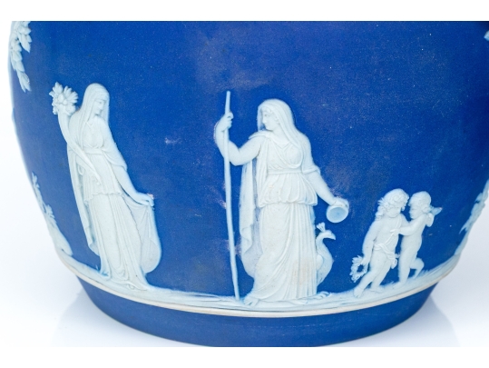 Compatible Pair Of Jasperware Biscuit Jars, Including One Wedgewood