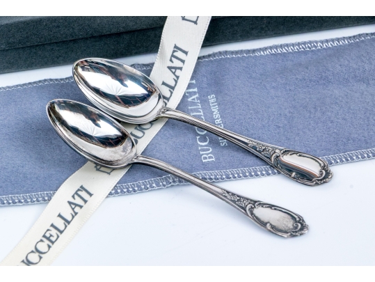 Pair Of Buccellati Monte Mario Pattern Silverplate Demitasse Spoons