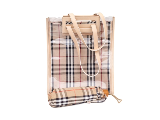 Burberry Nova Check Two Piece Vinyl And Canvas Tote Bag With Umbrella