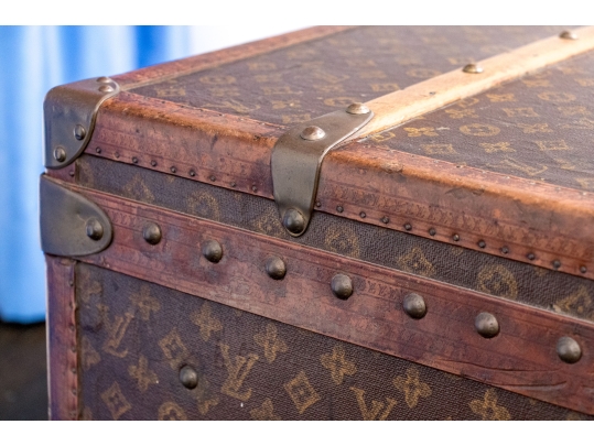 Antique Louis Vuitton Canvas Covered Brass Mounted Steamer Trunk
