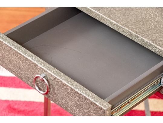 Restoration Hardware Faux Shagreen And Chrome End Table