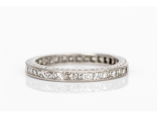 Platinum Vintage Scissor Cut Diamond Set Eternity Band, Size 4.75