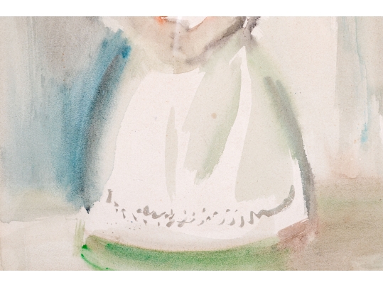 Signed Watercolor Painting, Girl In A Dress