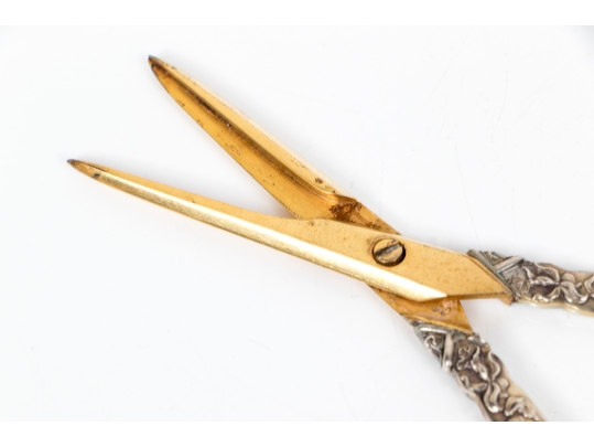 Well Cast Pair Of French Sterling Handled Grape Shears