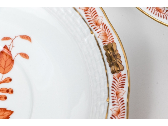 Herend Hungary Hand-Painted Dinner Service For Fourteen,  Rust Chinese Bouquet (AOG) Pattern