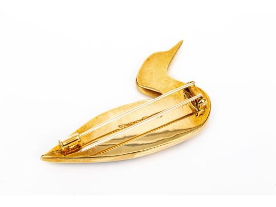 Tiffany & Co. 18k Yellow Gold Angela Cummings Lovely Inlaid Duck Brooch, With Box