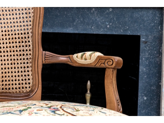 French Louis XV Style Upholstered Fauteuil With Cane Back