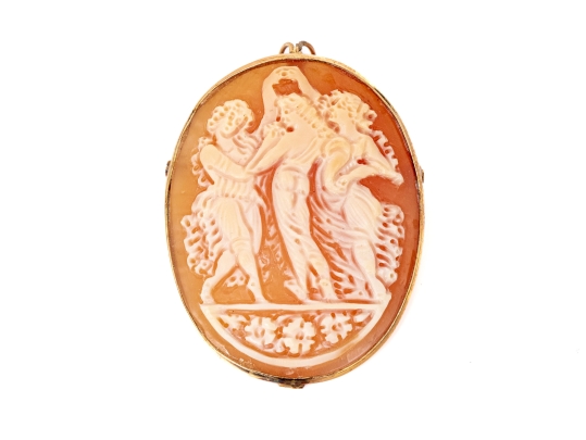 9k Yellow Gold Lovely Three Grace Motif Carved Cameo Brooch/pendant