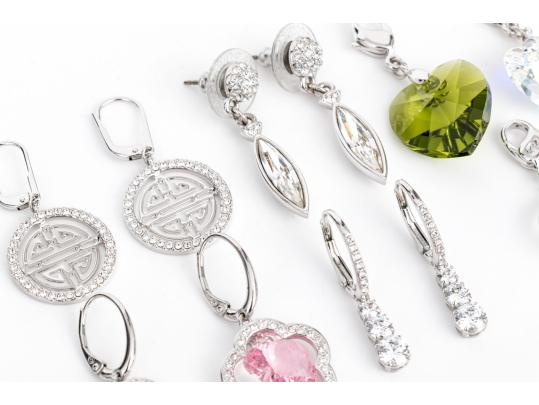 Swarovski Collection Of Crystal Set Pendant Earrings And Crystal Charms With Lobster Claw Clasps