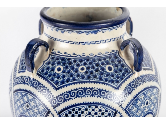 Large Moroccan Style Blue And White Pottery Vase