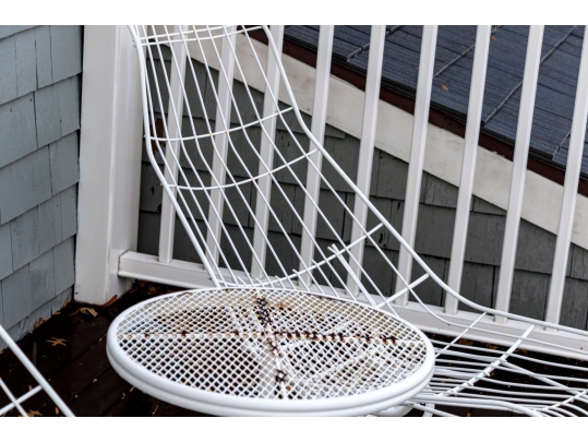 Outdoor Banana Lounge Chairs And Side Table, Likely Homecrest 