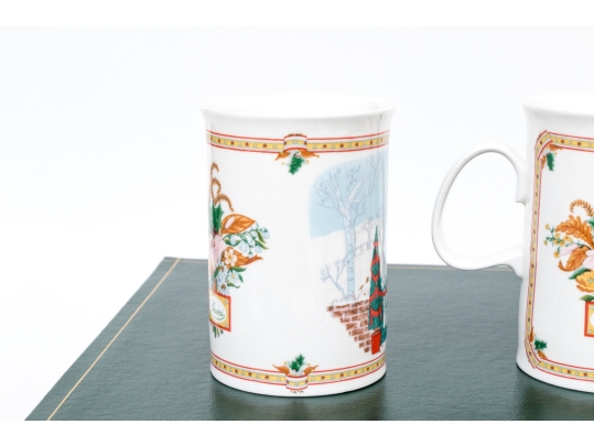 Gucci Vintage Set Of Six Bone China Christmas Themed Mugs, Boxed