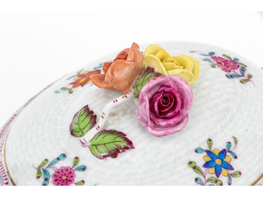 Herend Hungary Hand-Painted Porcelain Covered Sugar Bowl, Chinese Bouquet Multicolor (AF) Pattern