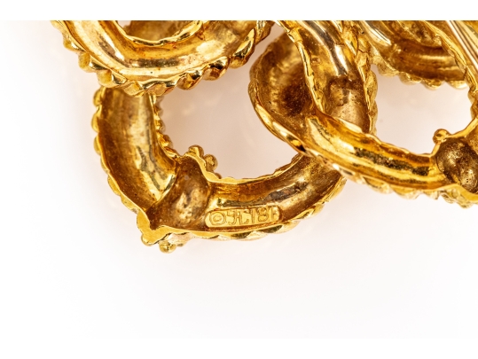 18k Yellow Gold Magnificent Ribbed And Beaded Knot Brooch/necklace Enhancer