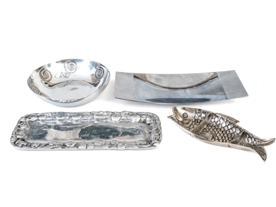 Group Of Four Cast Aluminum Serving Platters And Bowls