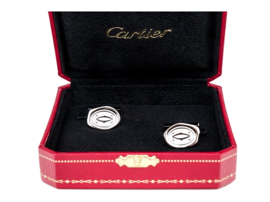 Cartier Sterling Silver Promotional Wax Seal Logo Motif Cufflinks, With Box 