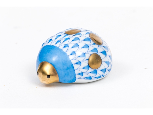 Herend Hungarian Hand-painted Porcelain Ladybug, Blue Fishnet Pattern