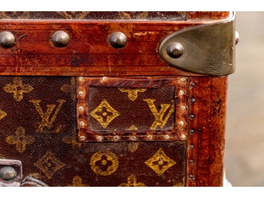 Antique Louis Vuitton Canvas Covered Brass Mounted Steamer Trunk