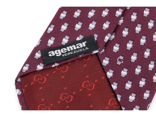 Gucci Burgundy And Grey Toned Patterned Silk Tie