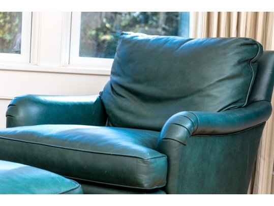 Hancock & Moore Green Leather Upholstered Club Chair With Ottoman