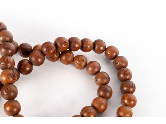 Long Strand Of Chinese Carved Wooden Prayer Beads
